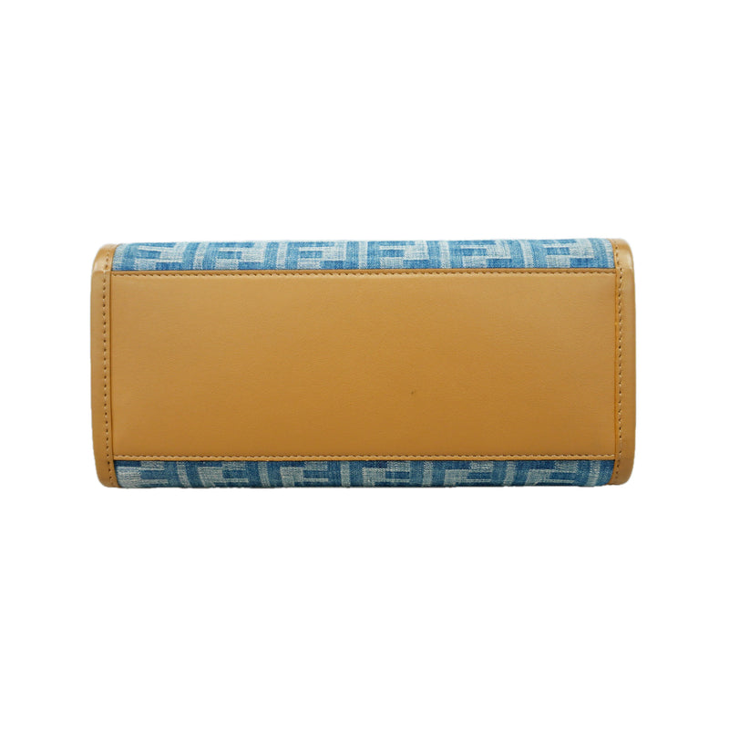 【6id5596】フェンディ トートバッグ サンシャイン デニム ブルー ブラウン ゴールド金具 2wayバッグ【中古】レディース