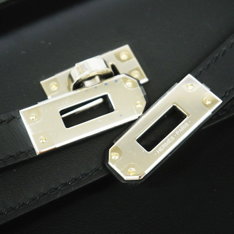 【6id5599-g】エルメス ハンドバッグ ポシェットケリー スイフト ブラック シルバー金具 K刻印【中古】レディース