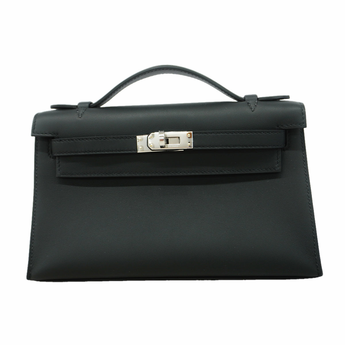 【6id5599-g】エルメス ハンドバッグ ポシェットケリー スイフト ブラック シルバー金具 K刻印【中古】レディース