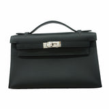 【6id5599-g】エルメス ハンドバッグ ポシェットケリー スイフト ブラック シルバー金具 K刻印【中古】レディース