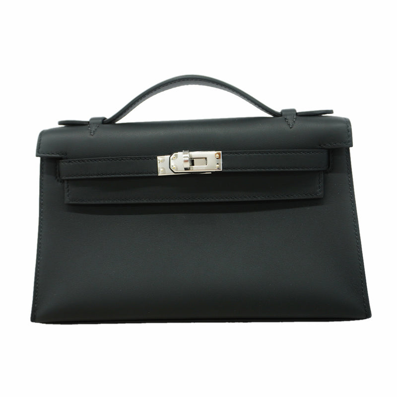 【6id5599-g】エルメス ハンドバッグ ポシェットケリー スイフト ブラック シルバー金具 K刻印【中古】レディース