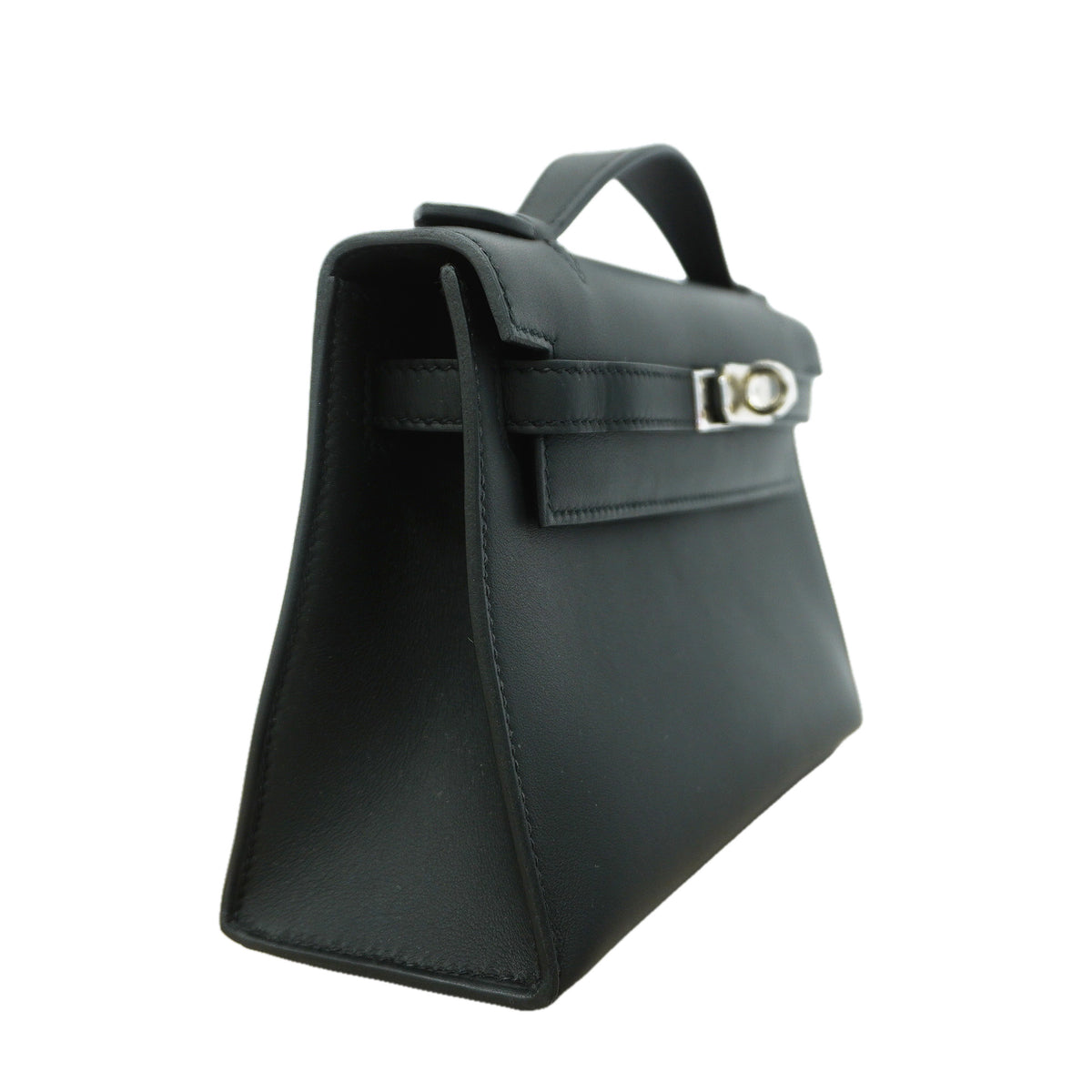 【6id5599-g】エルメス ハンドバッグ ポシェットケリー スイフト ブラック シルバー金具 K刻印【中古】レディース