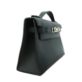 【6id5599-g】エルメス ハンドバッグ ポシェットケリー スイフト ブラック シルバー金具 K刻印【中古】レディース