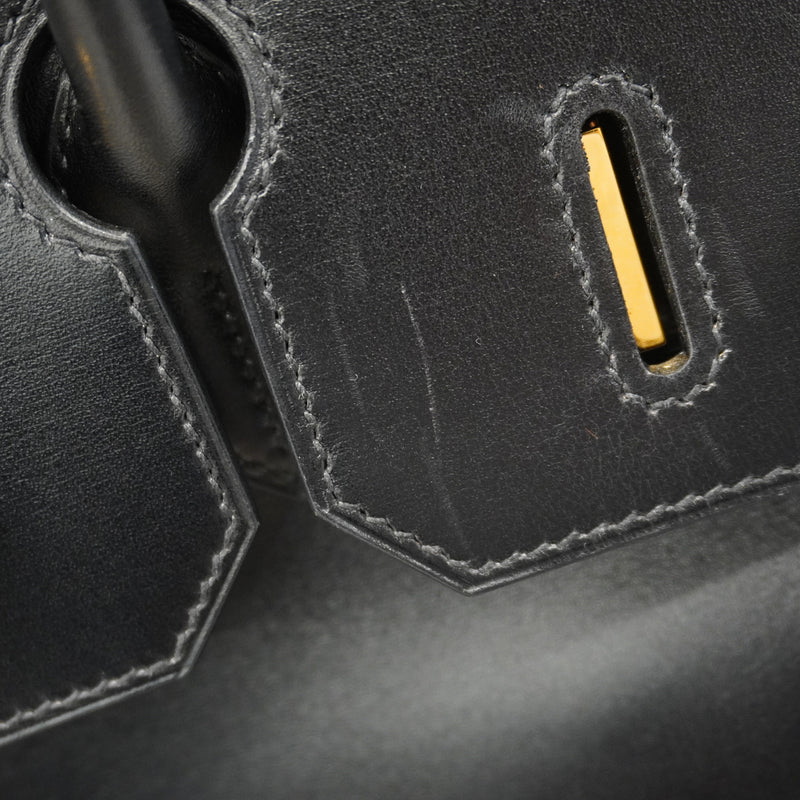 【6id5606】エルメス ハンドバッグ オータクロア32 ボックスカーフ ブラック ゴールド金具 □F刻印【中古】レディース