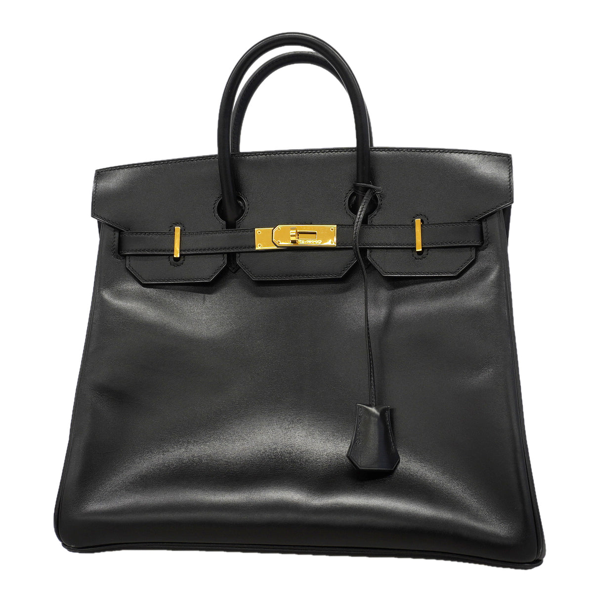 【6id5606】エルメス ハンドバッグ オータクロア32 ボックスカーフ ブラック ゴールド金具 □F刻印【中古】レディース