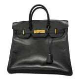 【6id5606】エルメス ハンドバッグ オータクロア32 ボックスカーフ ブラック ゴールド金具 □F刻印【中古】レディース
