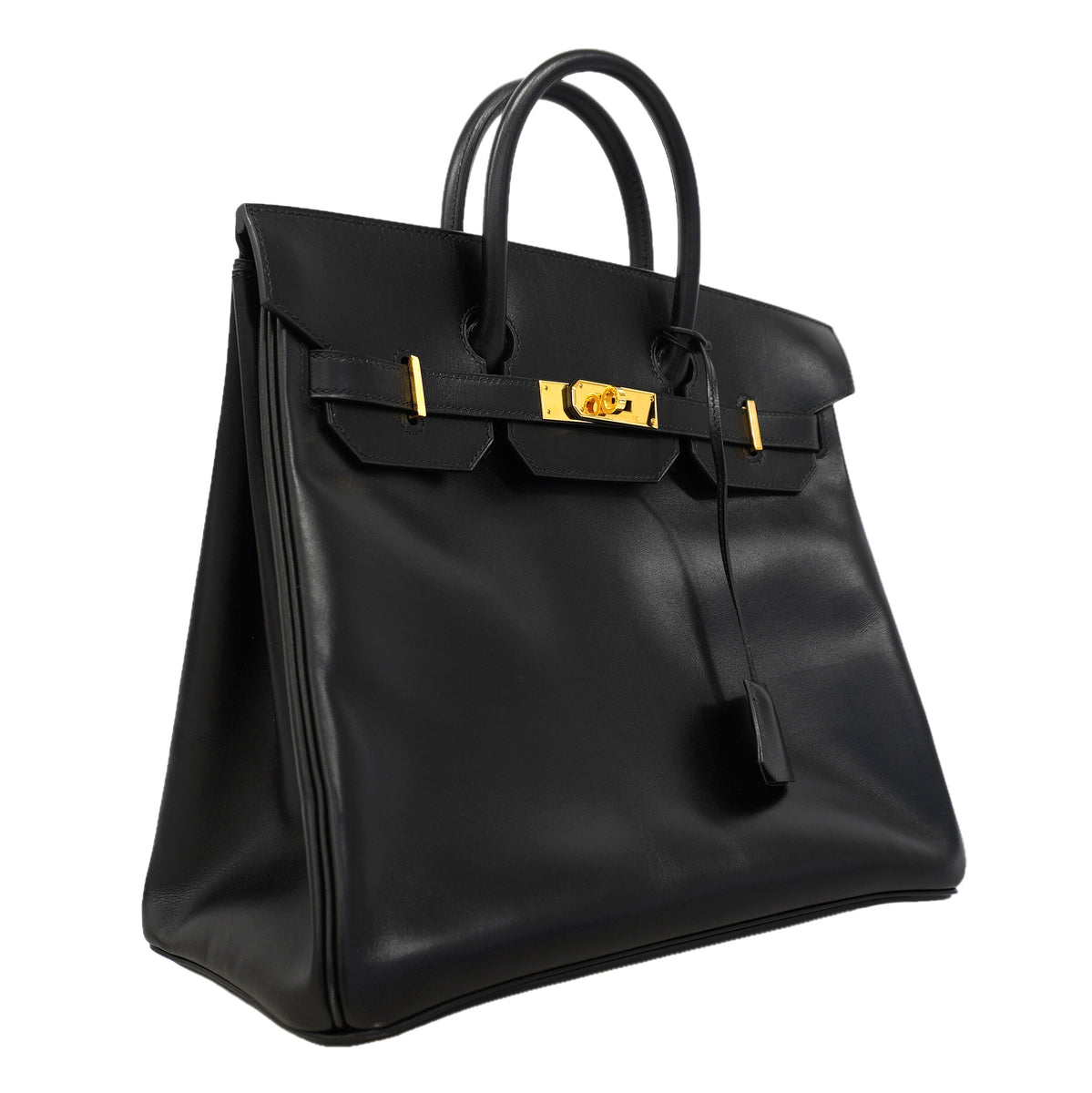 【6id5606】エルメス ハンドバッグ オータクロア32 ボックスカーフ ブラック ゴールド金具 □F刻印【中古】レディース