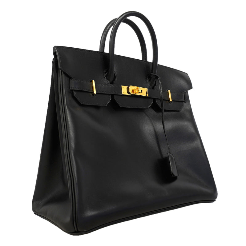 【6id5606】エルメス ハンドバッグ オータクロア32 ボックスカーフ ブラック ゴールド金具 □F刻印【中古】レディース