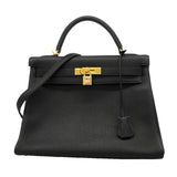 【6id5608】エルメス ハンドバッグ ケリー32 トゴ ブラック ゴールド金具 □D刻印 2wayバッグ【中古】レディース