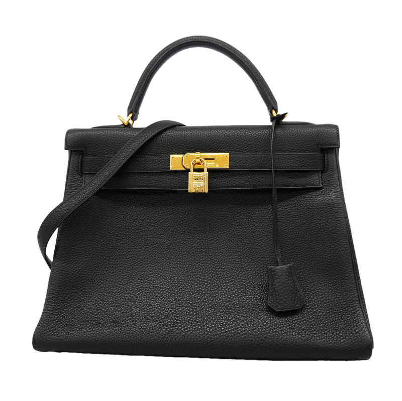 【6id5608】エルメス ハンドバッグ ケリー32 トゴ ブラック ゴールド金具 □D刻印 2wayバッグ【中古】レディース