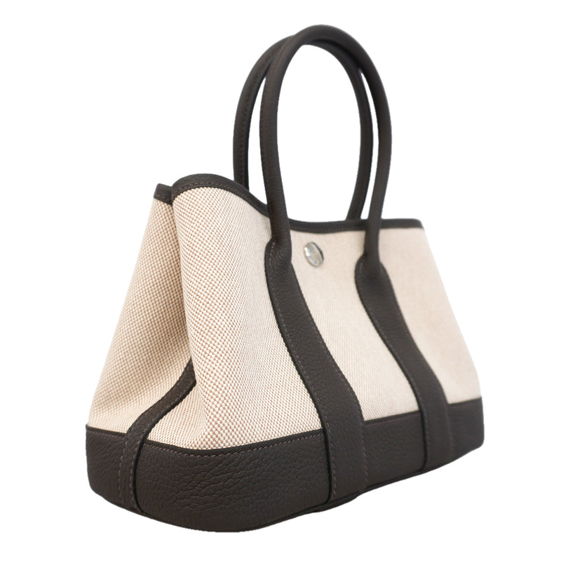 【6id5614】エルメス ハンドバッグ ネオガーデン トワルアッシュ エベーヌ シルバー金具 K刻印【中古】レディース