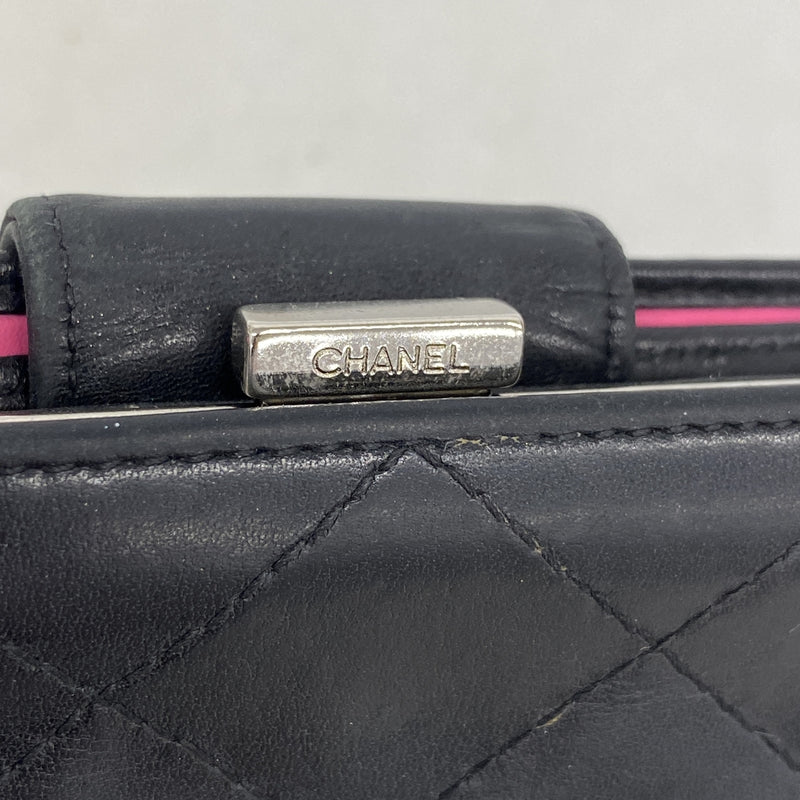 【6id5617】シャネル 財布 カンボン ラムスキン ブラック シルバー金具【中古】レディース