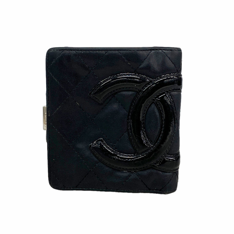 【6id5617】シャネル 財布 カンボン ラムスキン ブラック シルバー金具【中古】レディース