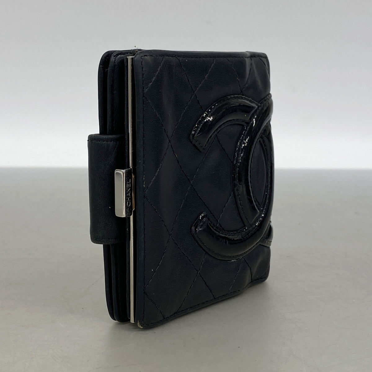 【6id5617】シャネル 財布 カンボン ラムスキン ブラック シルバー金具【中古】レディース