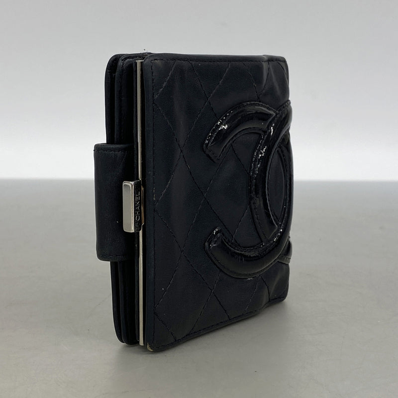 【6id5617】シャネル 財布 カンボン ラムスキン ブラック シルバー金具【中古】レディース