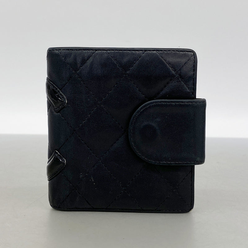 【6id5617】シャネル 財布 カンボン ラムスキン ブラック シルバー金具【中古】レディース
