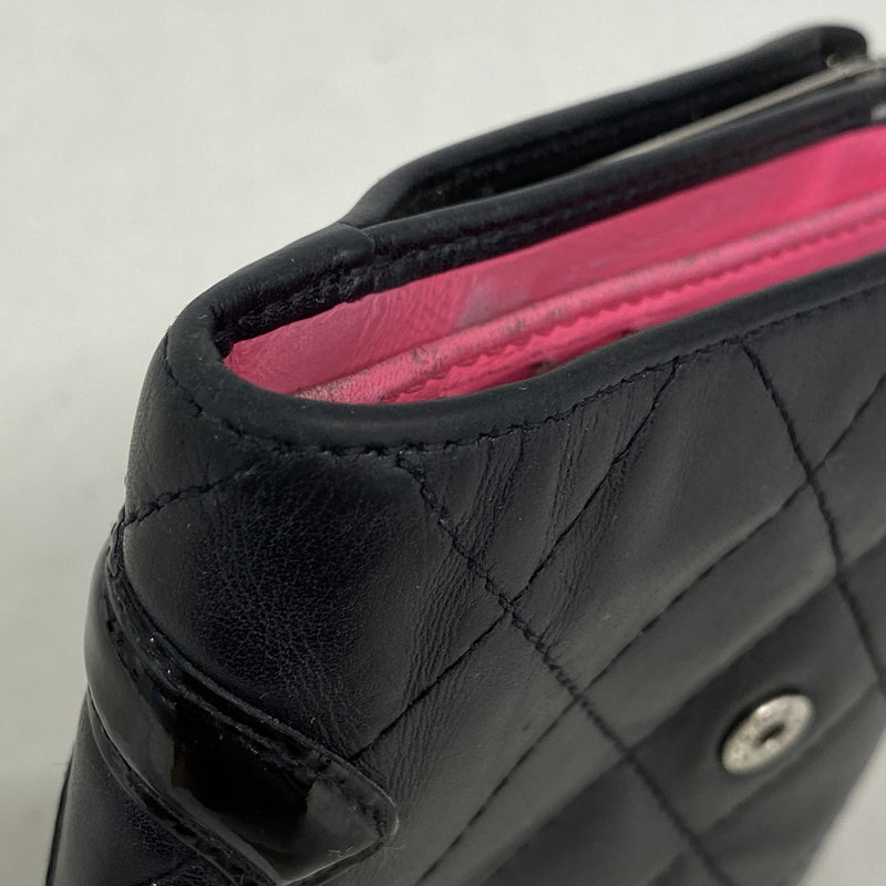 【6id5617】シャネル 財布 カンボン ラムスキン ブラック シルバー金具【中古】レディース
