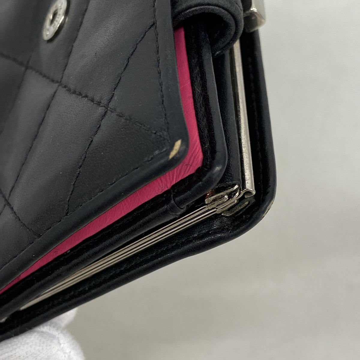 【6id5617】シャネル 財布 カンボン ラムスキン ブラック シルバー金具【中古】レディース