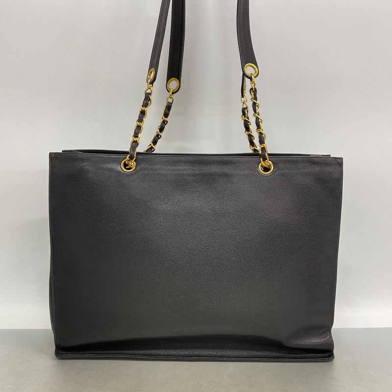 【6id5635】シャネル チェーントート キャビアスキン ブラック ゴールド金具【中古】レディース