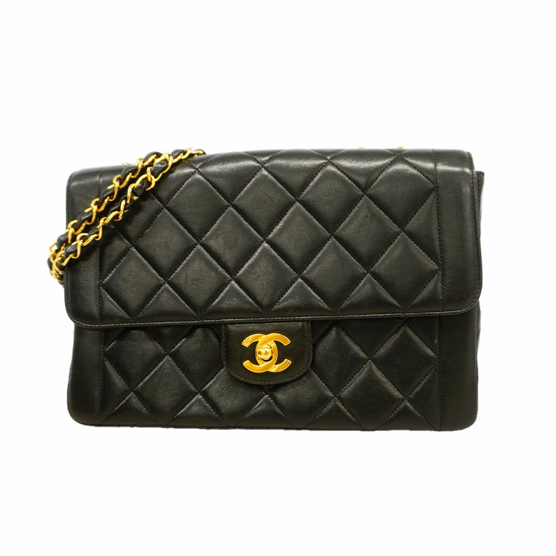 【6id5652】シャネル ショルダーバッグ マトラッセ Wチェーン ラムスキン ブラック ゴールド金具【中古】レディース