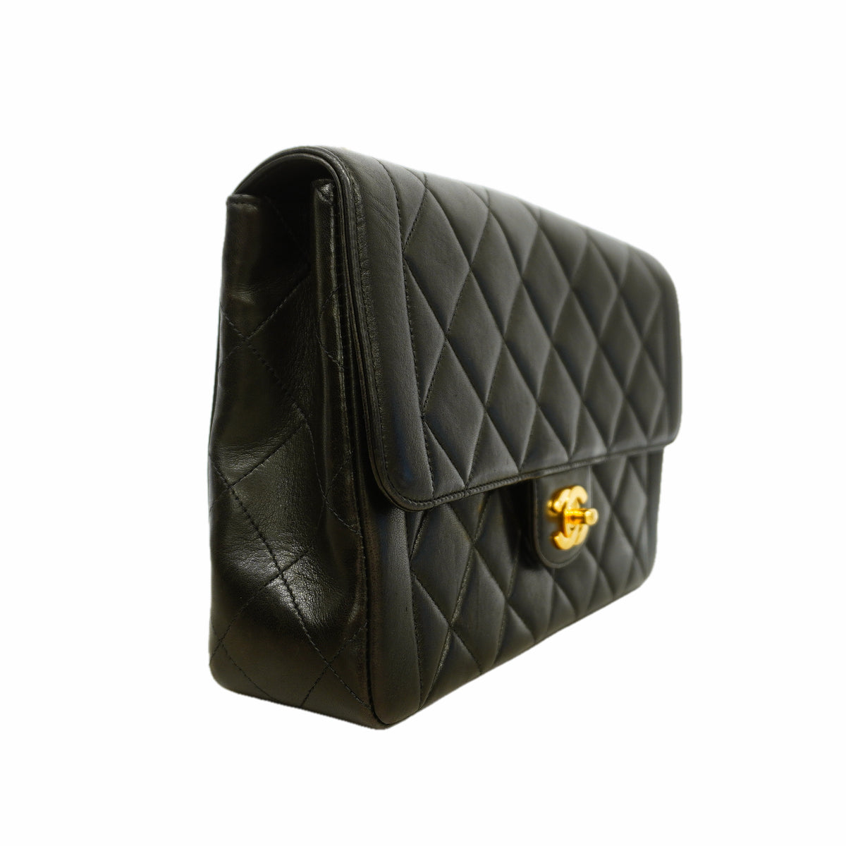 【6id5652】シャネル ショルダーバッグ マトラッセ Wチェーン ラムスキン ブラック ゴールド金具【中古】レディース