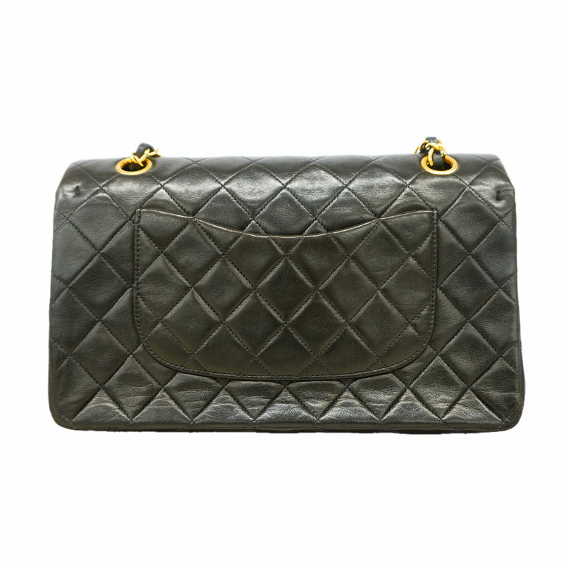 【6id5653】シャネル ショルダーバッグ マトラッセ Wフラップ Wチェーン ラムスキン ブラック ゴールド金具【中古】レディース