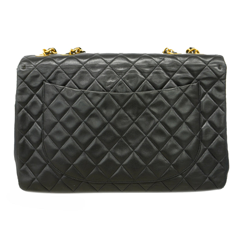 【6id5655】シャネル ショルダーバッグ デカマトラッセ Wチェーン ラムスキン ブラック ゴールド金具【中古】レディース