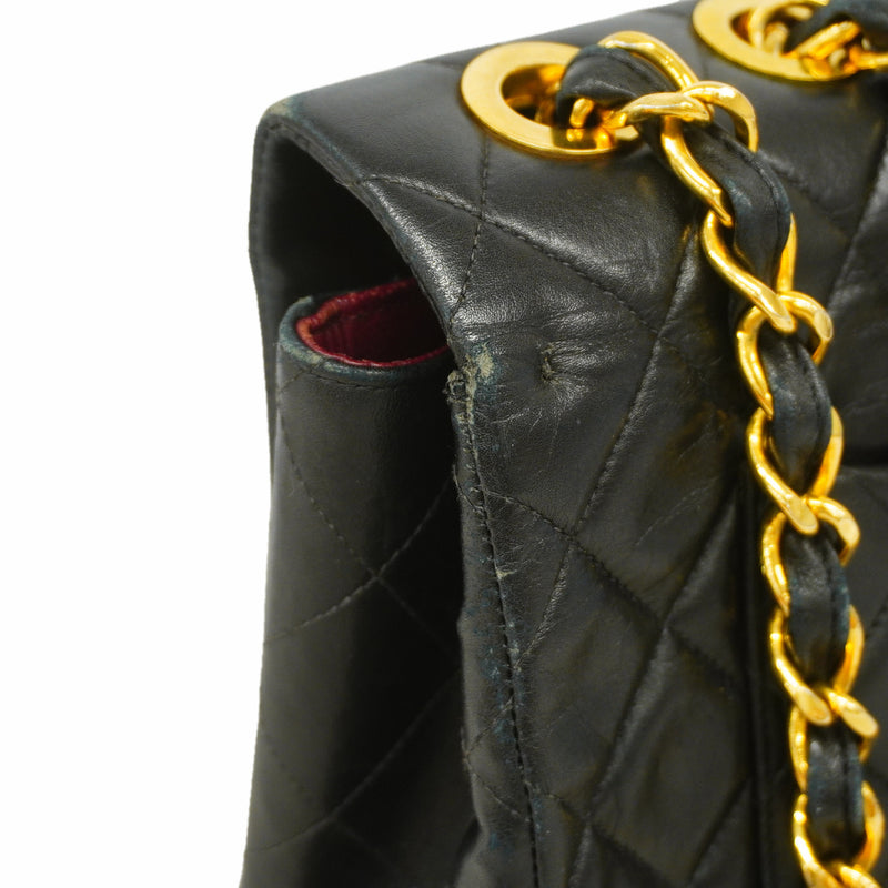 【6id5655】シャネル ショルダーバッグ デカマトラッセ Wチェーン ラムスキン ブラック ゴールド金具【中古】レディース