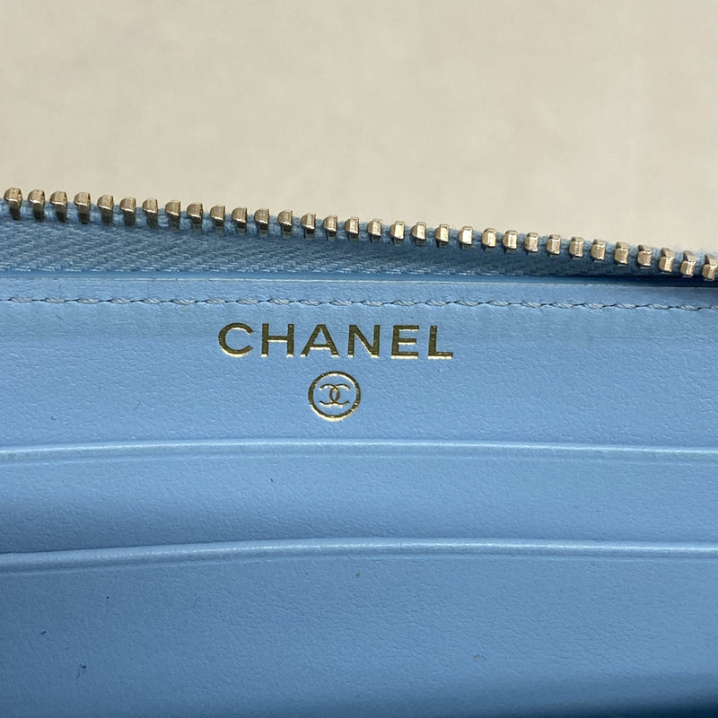 【6id5671】シャネル コインケース マトラッセ キャビアスキン ライトブルー ゴールド金具【中古】レディース