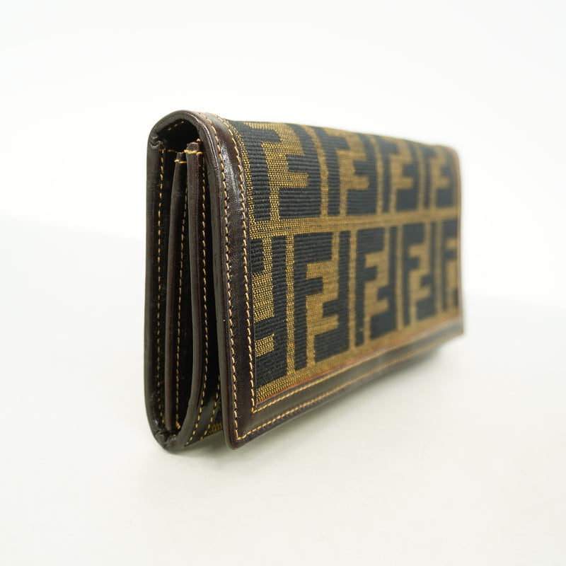 【6id5693】フェンディ 長財布 ズッカ ナイロンキャンバス ブラウン ゴールド金具【中古】レディース