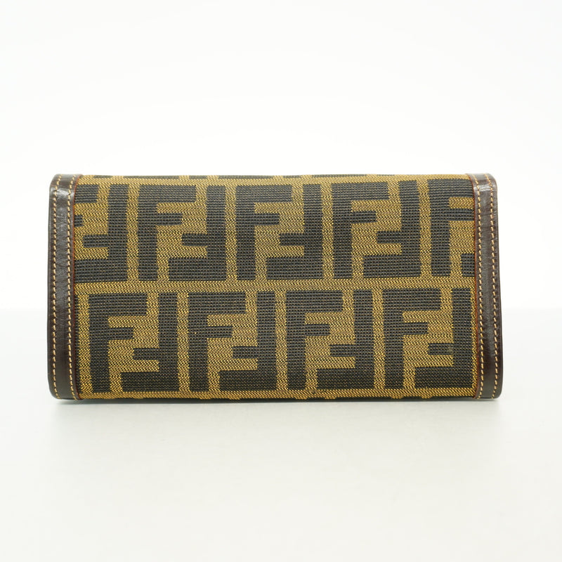 【6id5693】フェンディ 長財布 ズッカ ナイロンキャンバス ブラウン ゴールド金具【中古】レディース