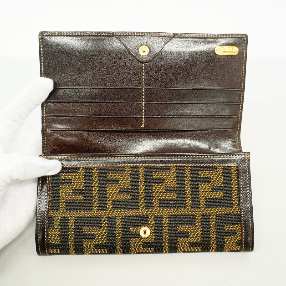 【6id5693】フェンディ 長財布 ズッカ ナイロンキャンバス ブラウン ゴールド金具【中古】レディース