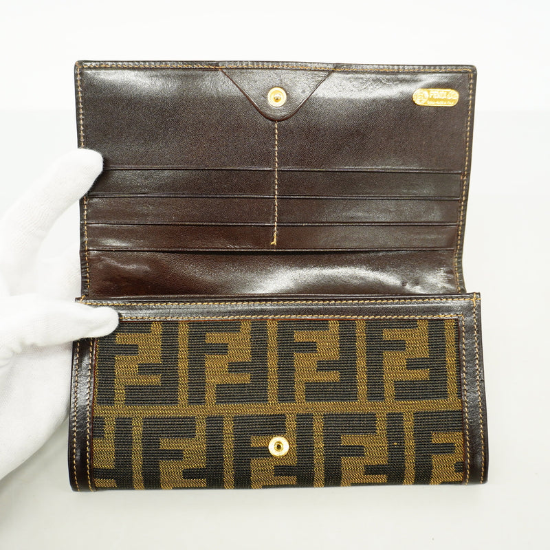 【6id5693】フェンディ 長財布 ズッカ ナイロンキャンバス ブラウン ゴールド金具【中古】レディース
