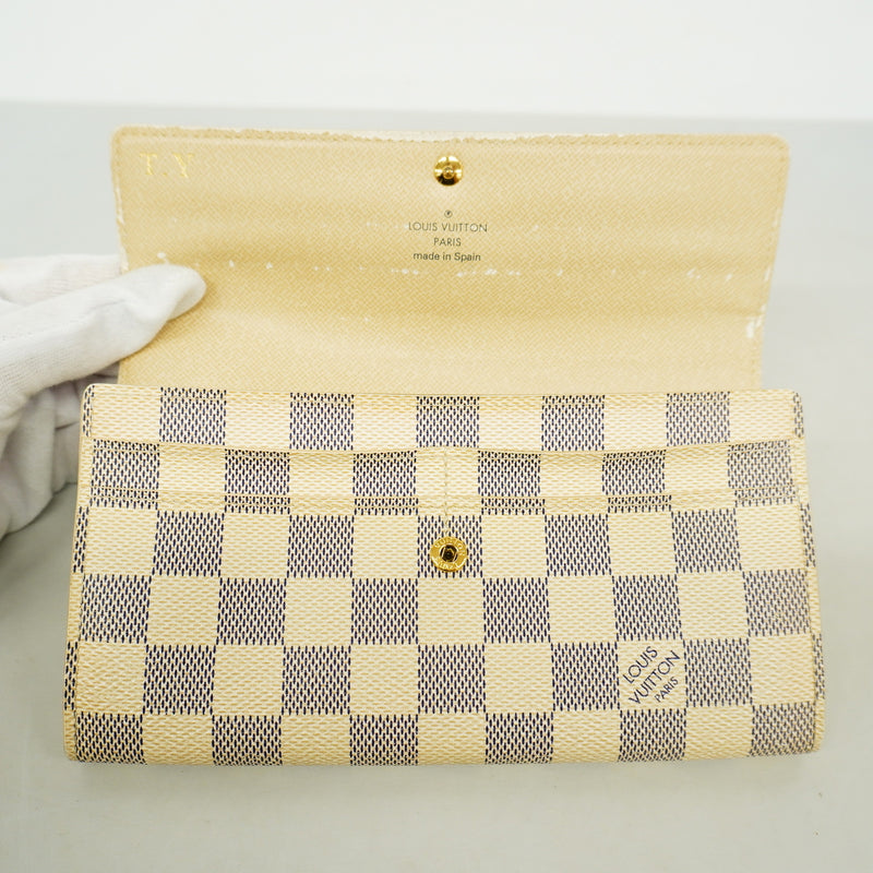 【6id5694】ルイヴィトン 長財布 ダミエ・アズール ポルトフォイユサラ N61735 ホワイト【中古】レディース