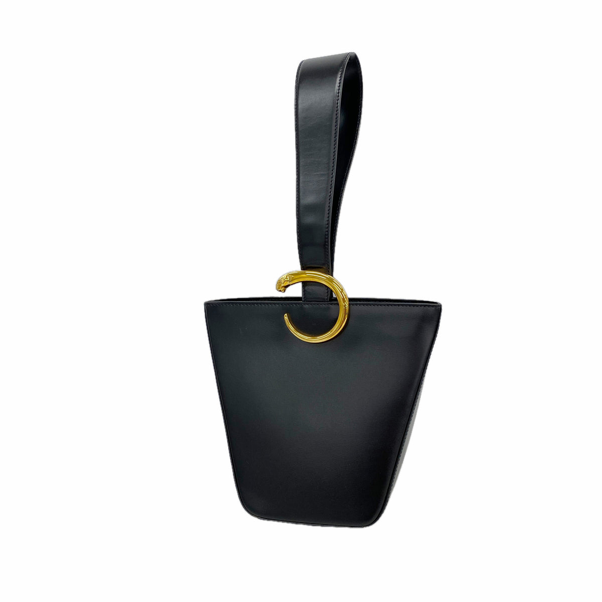 【6id5710】カルティエ ハンドバッグ パンテール レザー ブラック ゴールド金具【中古】レディース