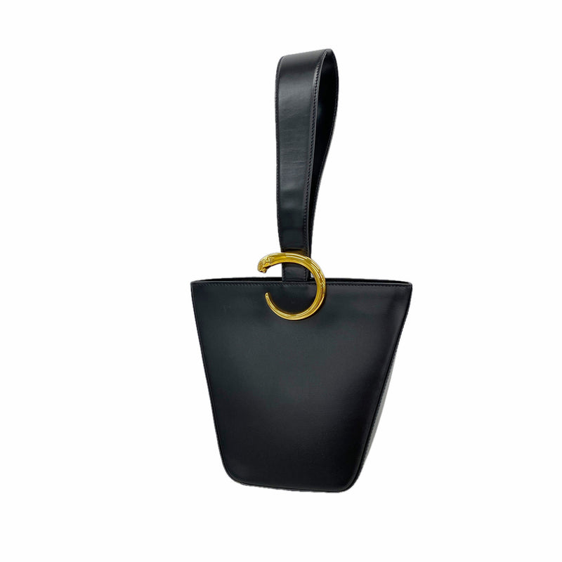 【6id5710】カルティエ ハンドバッグ パンテール レザー ブラック ゴールド金具【中古】レディース