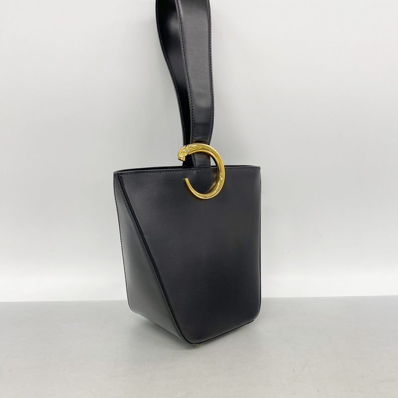 【6id5710】カルティエ ハンドバッグ パンテール レザー ブラック ゴールド金具【中古】レディース
