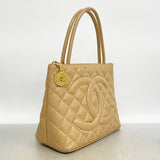 【6id5719】シャネル トートバッグ 復刻トート キャビアスキン ベージュ ゴールド金具【中古】レディース
