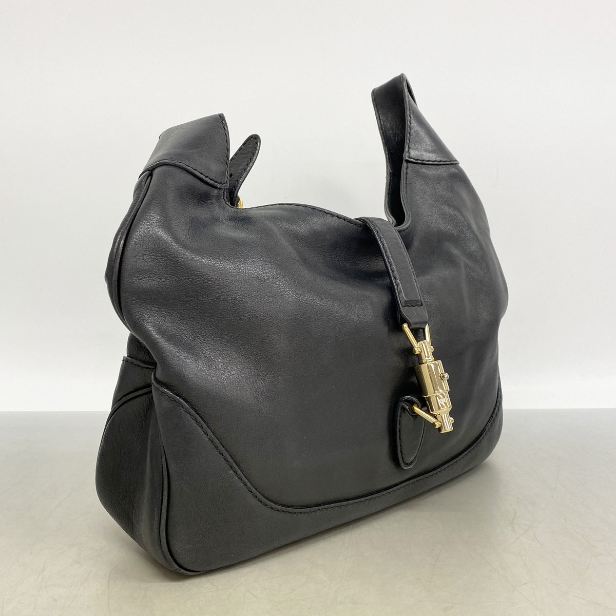 【6id5720】グッチ ショルダーバッグ ニュージャッキー 277520 レザー ブラック シャンパンゴールド金具【中古】レディース