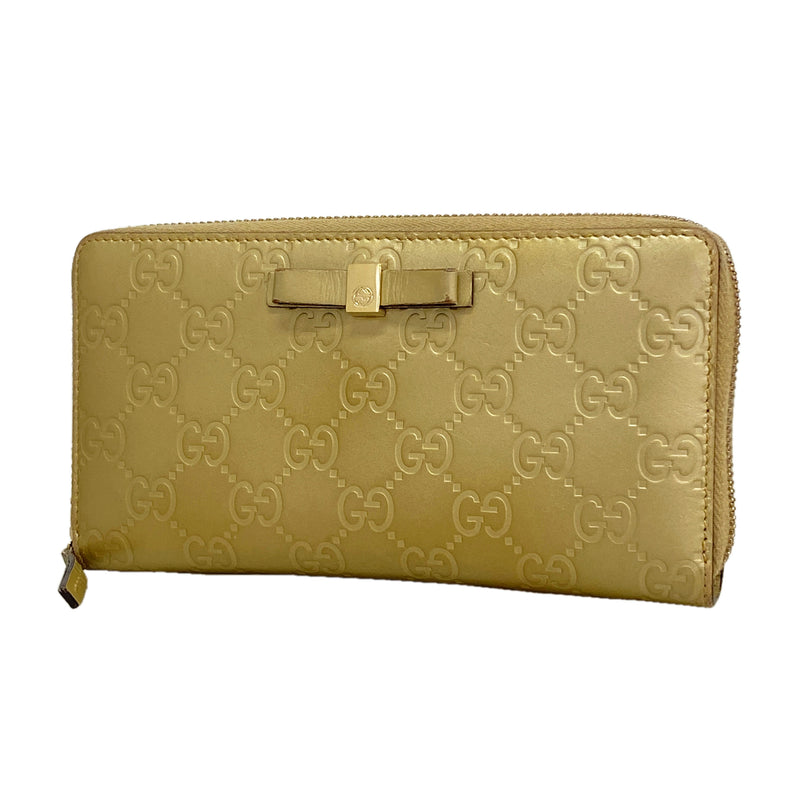 【6id5722】グッチ 長財布 グッチシマ 388680 レザー シャンパンゴールド シャンパンゴールド金具【中古】レディース