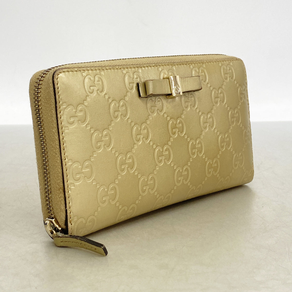 【6id5722】グッチ 長財布 グッチシマ 388680 レザー シャンパンゴールド シャンパンゴールド金具【中古】レディース