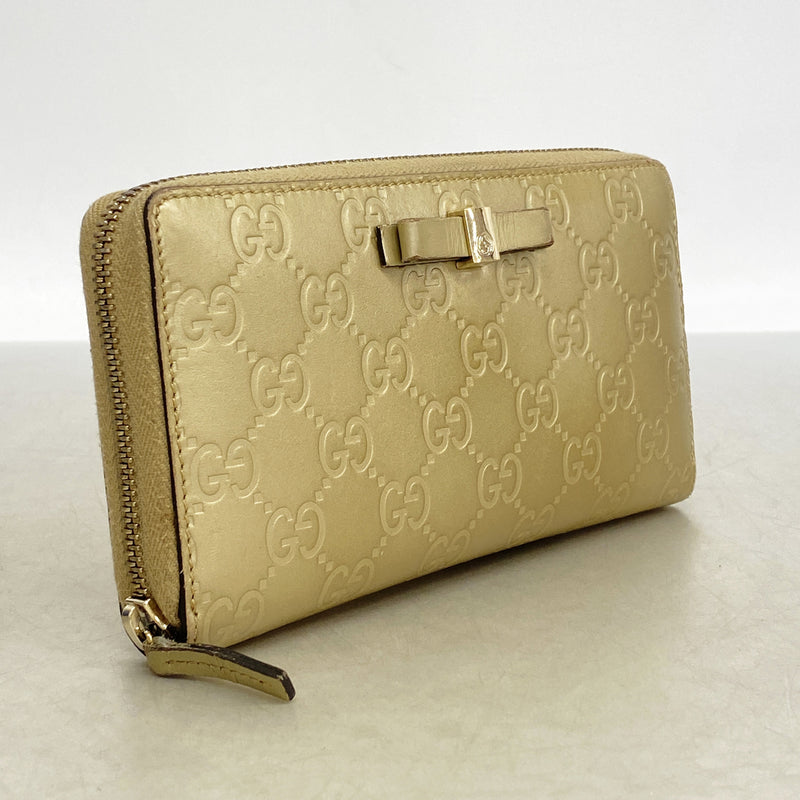 【6id5722】グッチ 長財布 グッチシマ 388680 レザー シャンパンゴールド シャンパンゴールド金具【中古】レディース