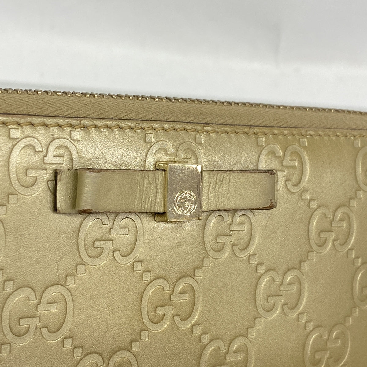 【6id5722】グッチ 長財布 グッチシマ 388680 レザー シャンパンゴールド シャンパンゴールド金具【中古】レディース