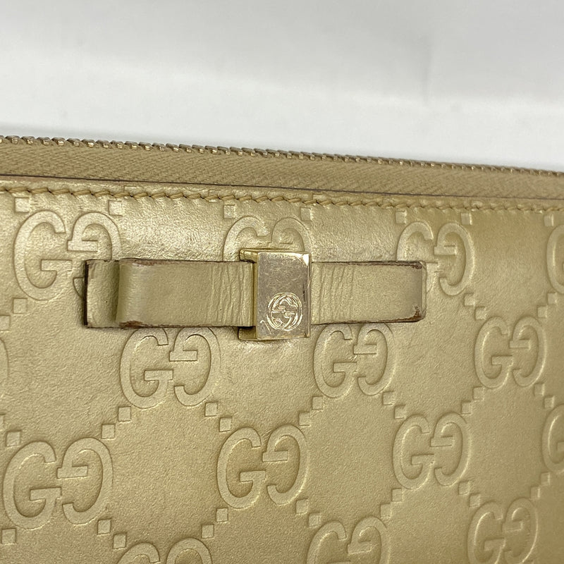 【6id5722】グッチ 長財布 グッチシマ 388680 レザー シャンパンゴールド シャンパンゴールド金具【中古】レディース