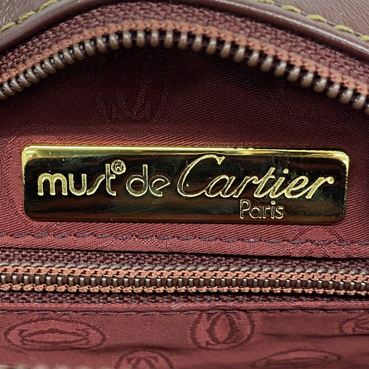 【6id5729】カルティエ ショルダーバッグ マスト レザー ボルドー ゴールド金具【中古】レディース