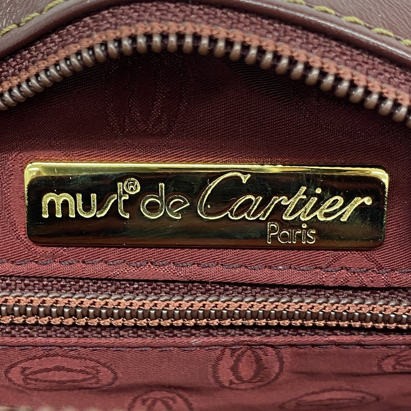 【6id5729】カルティエ ショルダーバッグ マスト レザー ボルドー ゴールド金具【中古】レディース