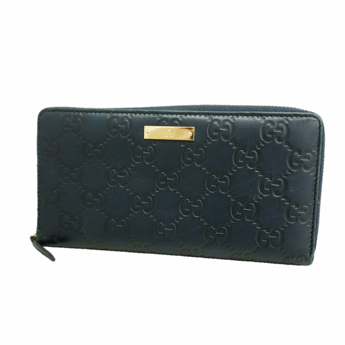 【6id5733】グッチ 長財布 グッチシマ 307980 レザー ネイビー ゴールド金具【中古】レディース
