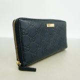 【6id5733】グッチ 長財布 グッチシマ 307980 レザー ネイビー ゴールド金具【中古】レディース