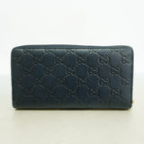 【6id5733】グッチ 長財布 グッチシマ 307980 レザー ネイビー ゴールド金具【中古】レディース