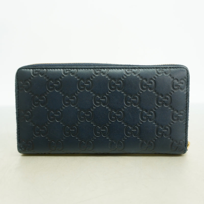 【6id5733】グッチ 長財布 グッチシマ 307980 レザー ネイビー ゴールド金具【中古】レディース